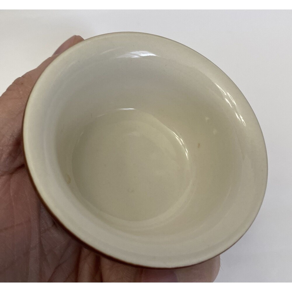 New HALL USA Vintage Set of 4 White/Brown Oven Ware 3" Ceramic Bowls Souffle NOS - Picture 9 of 12